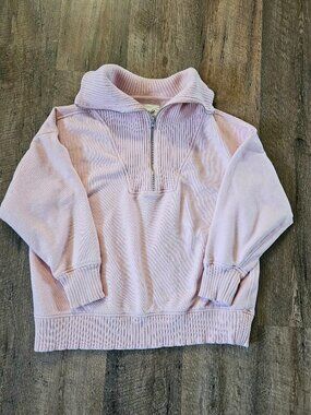 Aerie Pink Quarter Zip Pullover Sweatshirt Ribbed Collar Size S/P